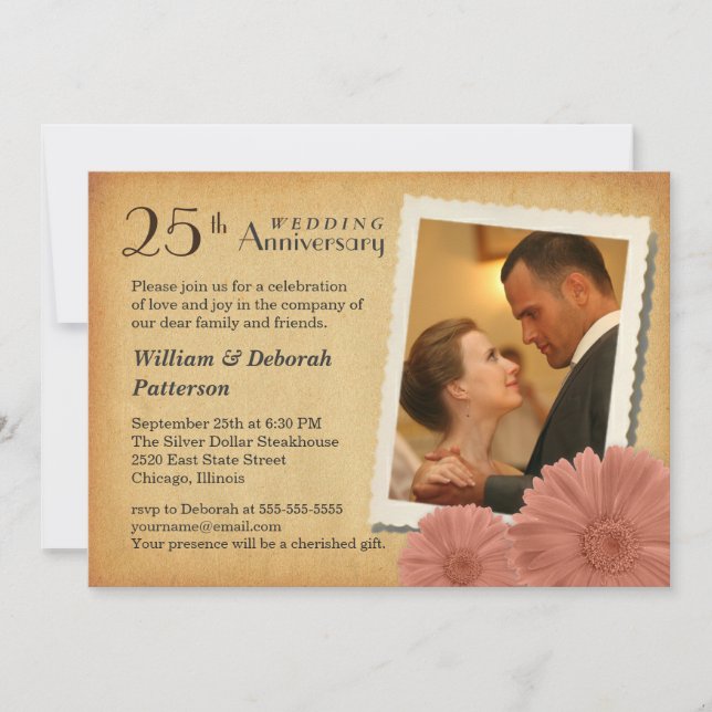 25. Jubiläum Vintag Daisy Foto Einladungen (Vorderseite)