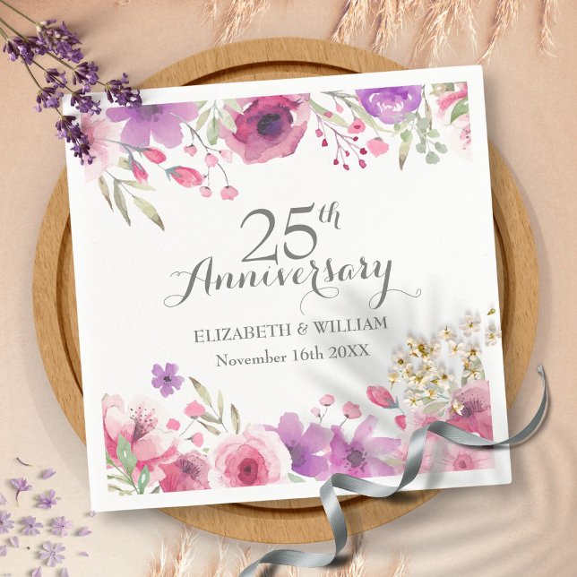 25. Jubiläum Wasserfarben Rose Grünpflanzen Serviette (25th Anniversary Watercolour Roses Greenery Napkins)