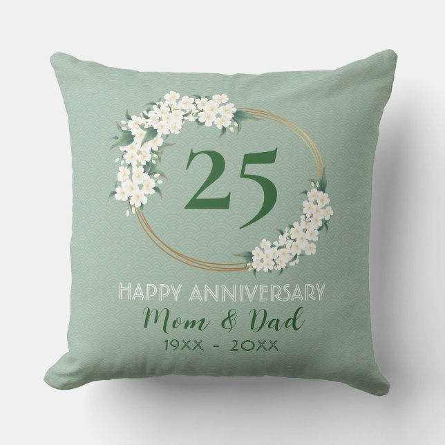 25. Jubiläum Weiße grüne Blüte Chinoiserie Kissen (Vorderseite)