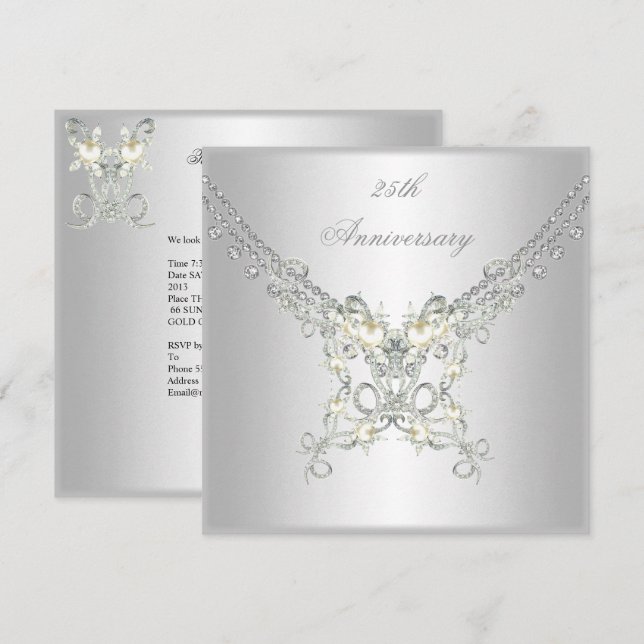 25. Jubiläum Weiße Silber Perle Jewel 2 Einladung (Vorne/Hinten)