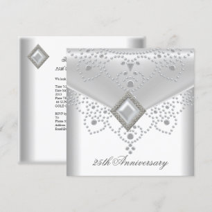 25. Jubiläum Weißes Silber Overlay Pearl Jewel Einladung