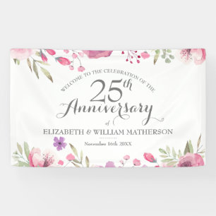 25. Jubiläums-Aquarell-Rosen Willkommen Banner