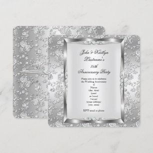 25. Jubiläumsfeier Rose Damast Silber Weiß 4 Einladung