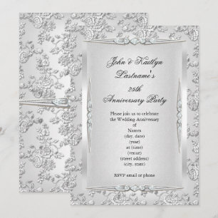 25. Jubiläumsfeier Rose Damast Silber Weiß Einladung