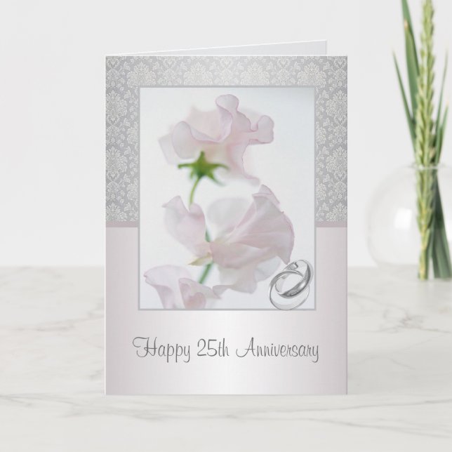 25. Jubiläumskarte. Blume, Ringe, Damast Karte (Vorderseite)