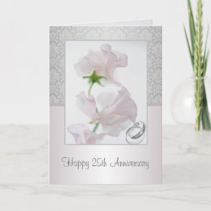 25. Jubiläumskarte. Blume, Ringe, Damast Karte