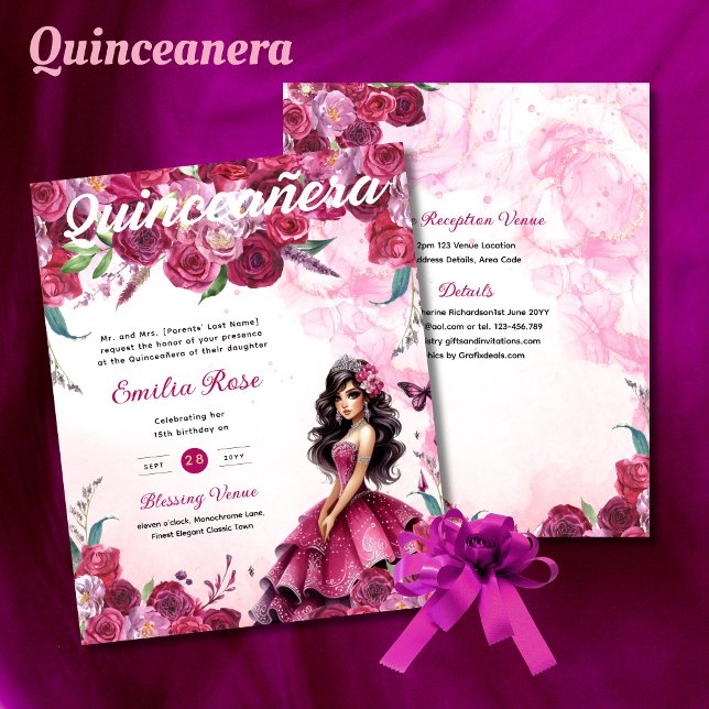 25 Magenta Pink Quinceanera Kleid Blumenpapier Flyer (Von Creator hochgeladen)