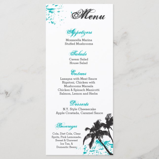 25 Menü Cards Beach Water Ocean Splash Tropical Menükarte (Vorderseite)