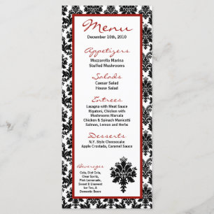 25 Menu Cards Black Red Damask Lace Print Menükarte
