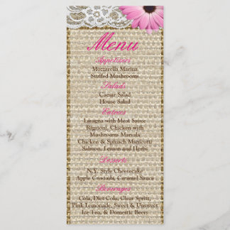 25 Menu Cards Burlap Lace Pink Daisy Blume Menükarte