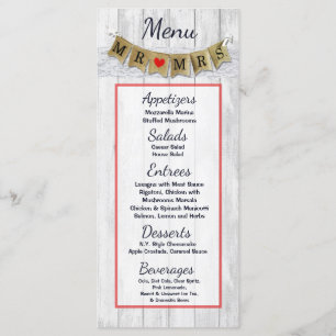 25 Menu Cards Burlap Mr. und Mrs. Banner Menükarte