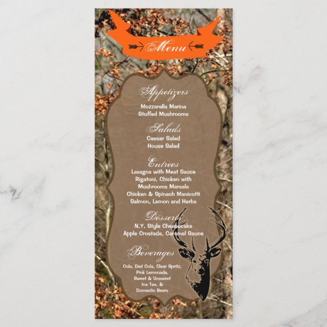 25 Menu Cards Jagen Hirschbuck Kopf Camouflage Menükarte (Vorderseite)