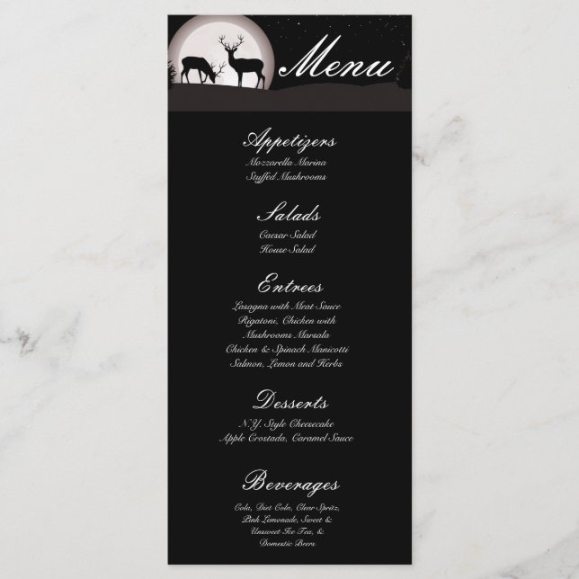 25 Menu Cards Jäger Moon Deer Buck Doe Menükarte (Vorderseite)