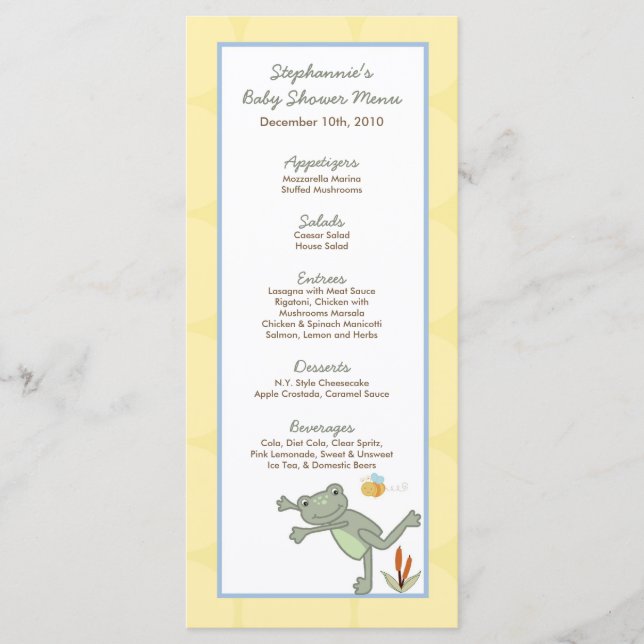 25 Menu Cards Leap Frog Turtle Bee Dragonfly Pond Menükarte (Vorderseite)