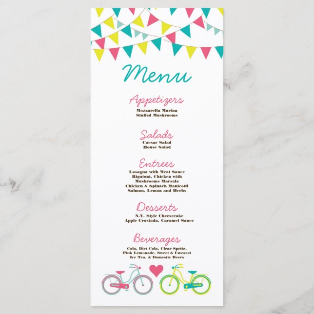 25 Menu Cards Liebe Lovers Bikes Bikes Fahrrad Kar Menükarte (Vorderseite)