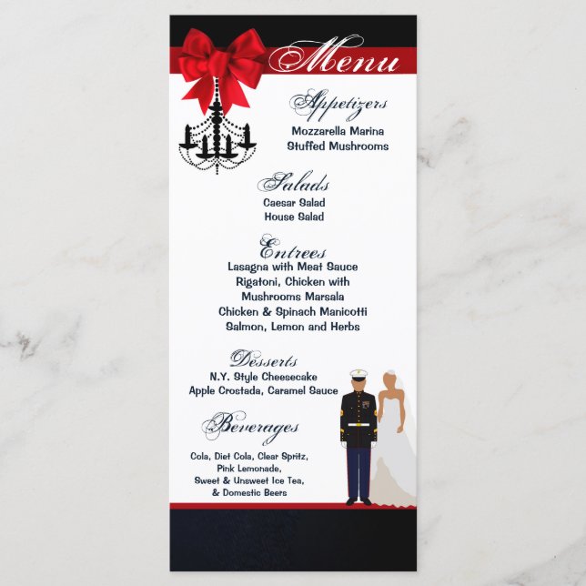 25 Menu Cards Marine Hispanic Uniform Groom Bride Menükarte (Vorderseite)