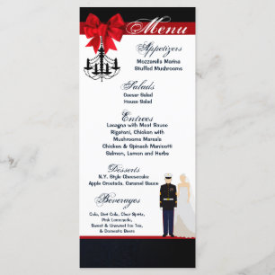 25 Menu Cards Marine Uniform Groom Bride Dress Blu Menükarte