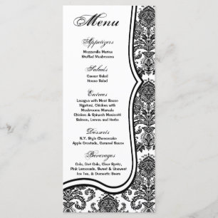 25 Menü Cards Schwarz-weiß Damask Lace Print Patte Menükarte