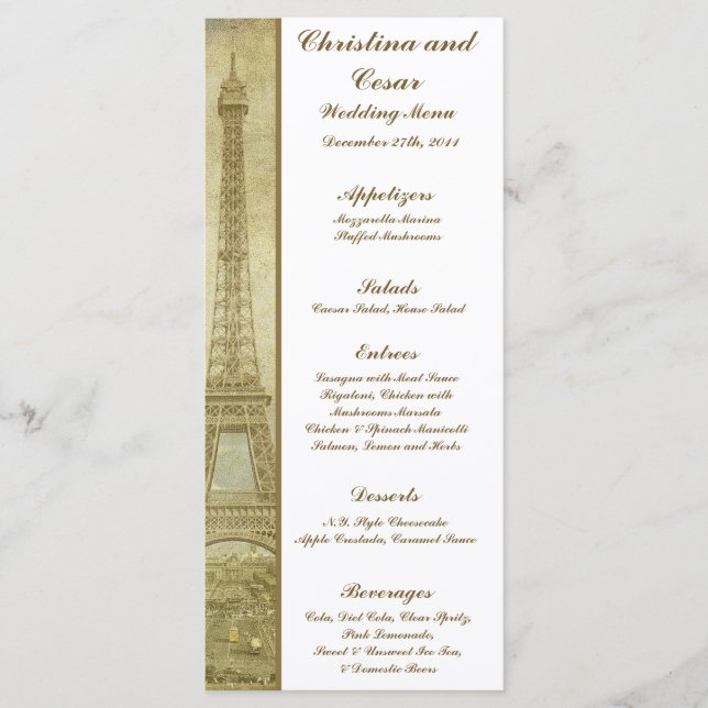 25 Menü Cards Vintag Paris Menükarte (Vorderseite)