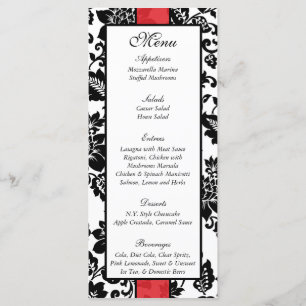 25 Menu Mariage damassé Floral Noir/Rouge