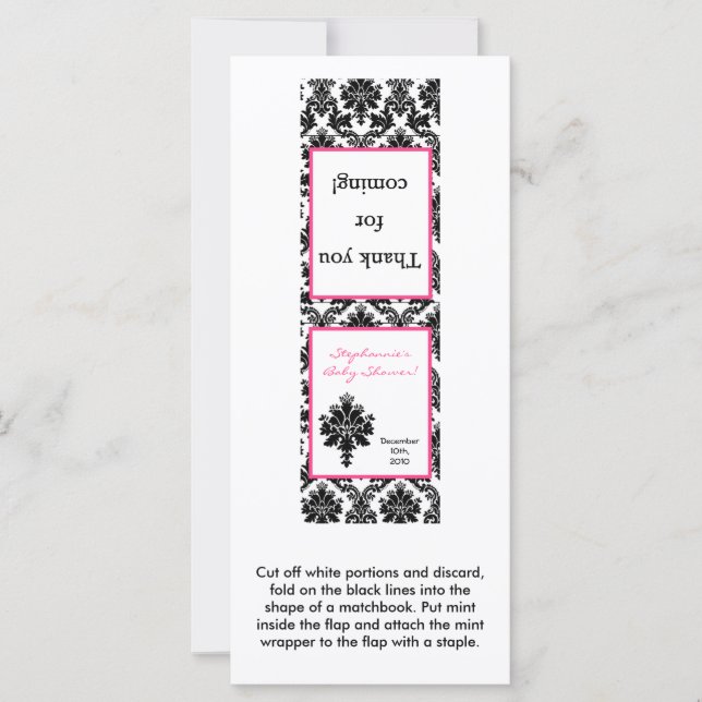 25 Mint Matchbooks Hot Pink Black Damask (Vorderseite)