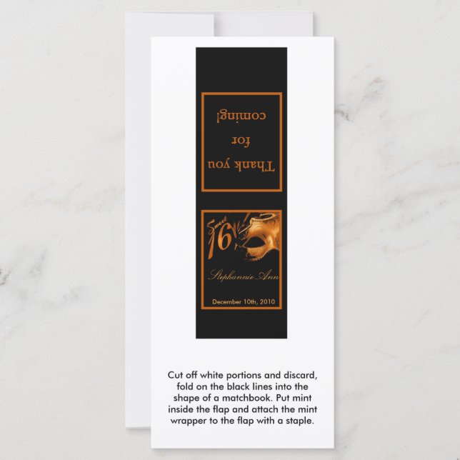 25 Monnaies Cartes Sweet 16 Orange Noir (Devant)