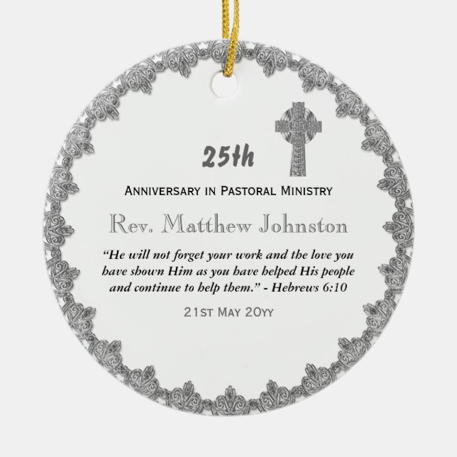 25. Ordination Jubiläum Personalisierte Schrift Keramik Ornament (Vorne)