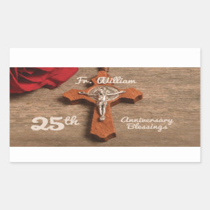25. Ordination Jubiläum Rose und Rosary Rechteckiger Aufkleber
