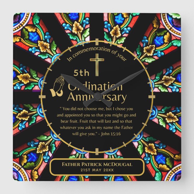 25. Pfarrer Priester Jubiläum Gift Ordination JEDE Quadratische Wanduhr (Vorderseite)