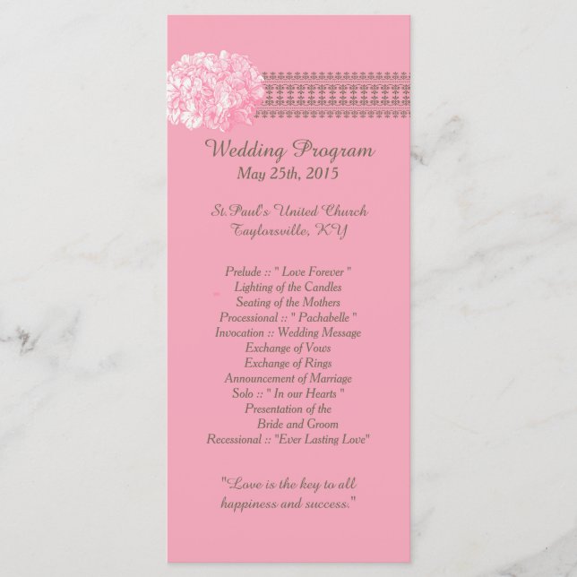 25 Pink Hydrangea Hochzeitsprogramme Programm (Vorderseite)