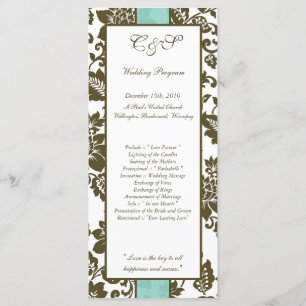 25 Programmes Brown/Blue Floral Mariage damassé