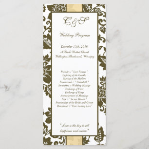 25 Programmes Brown/Creme Floral Mariage damassé