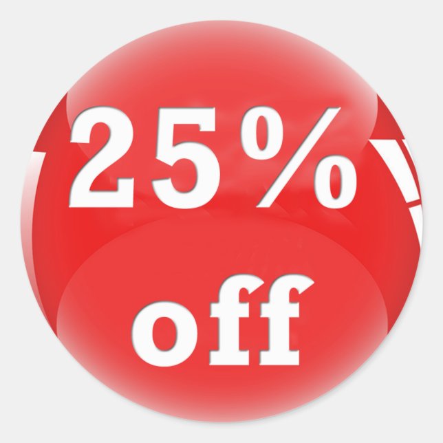 25 % Rabatt (Prozent) Runder Aufkleber (Vorderseite)