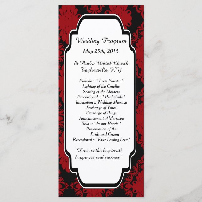 25 Romantische Red Damask Hochzeitsprogramme Programm (Vorderseite)