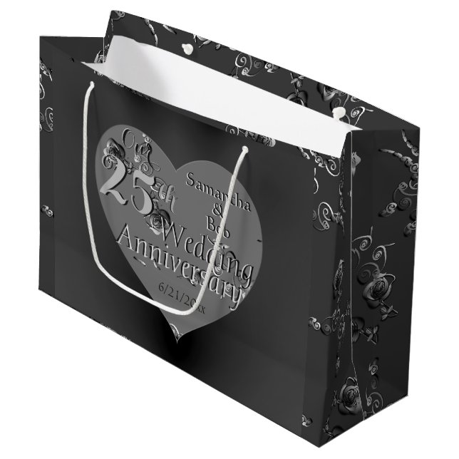 25. Rose zum Hochzeitstag - Heart Geschenktasche Große Geschenktüte (Vorderseite Schrägansicht)