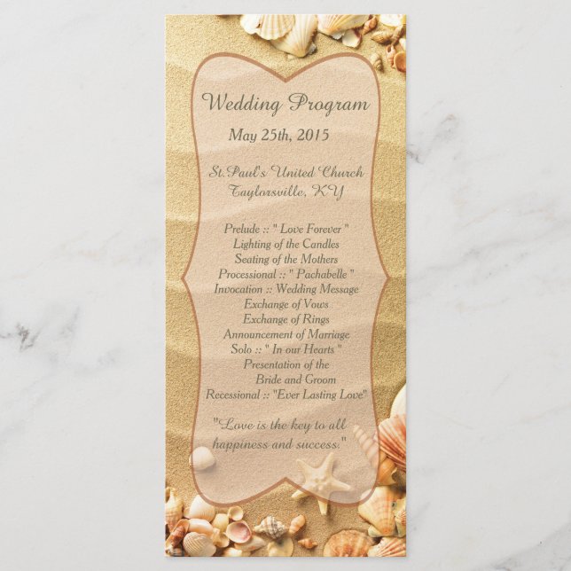 25 Seashell Beach Programmes de mariage de sable (Devant)