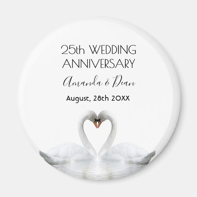 25. Silberhochzeit Jubiläum Weiße Schwäne Liebe Magnet (Vorne)