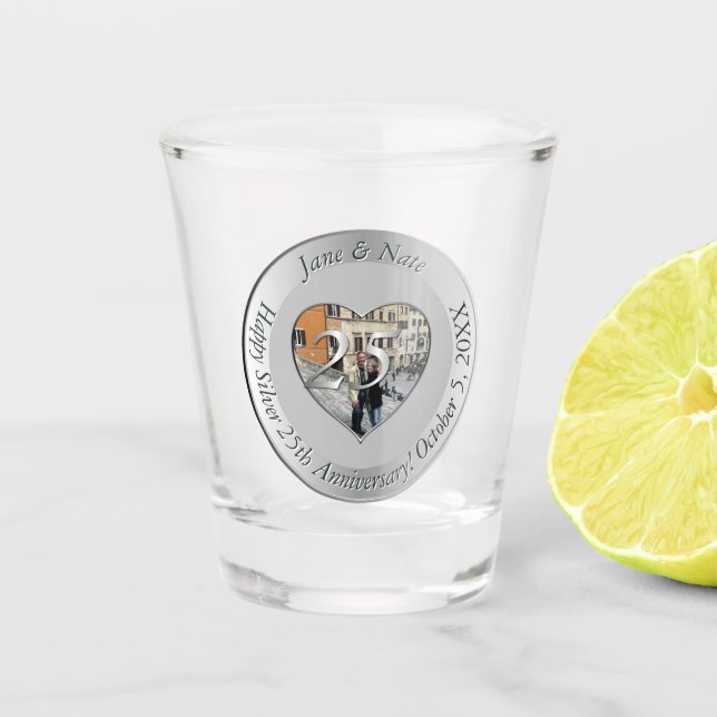 25. silberne Hochzeit + Foto Schnapsglas (Vorderseite)