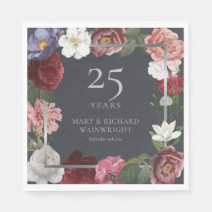 25. silberne Hochzeit Rosen Floral Serviette