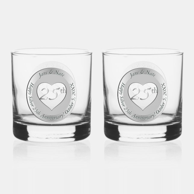 25. silberne Hochzeit  Whiskyglas (Vorderseite)