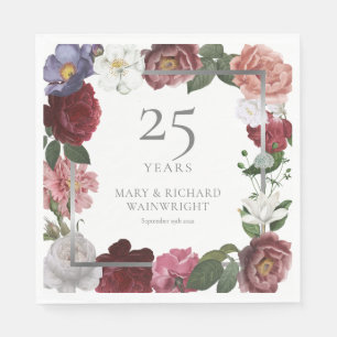 25. silberne Hochzeits-Rosengarten Serviette