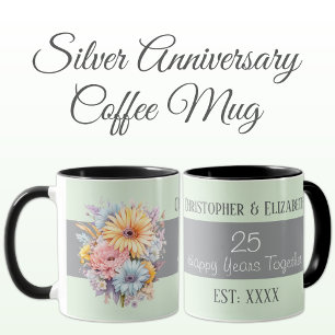 25. silberne Hochzeitsblumen Namen grün Tasse