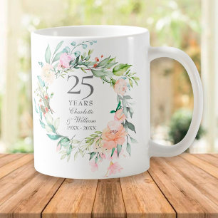 25. silberne Hochzeitsjubiläumsrosen Grünzeug Kaffeetasse