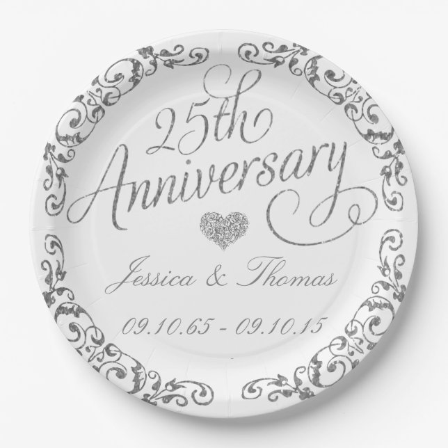 25. Silberne Hochzeitsplatte Pappteller (Vorderseite)