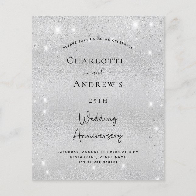 25. silberne Hochzeitstag Glitter-Einladung (Vorderseite)