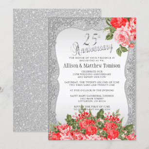 25. Silberner Glitzer Hochzeitstag   DIY Text Einladung