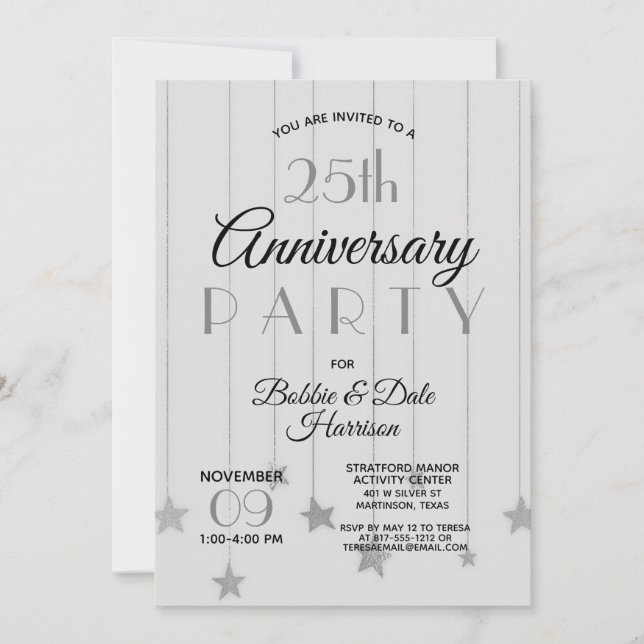 25. Silberner Jahrestags-kundenspezifisches Einladung (Vorderseite)