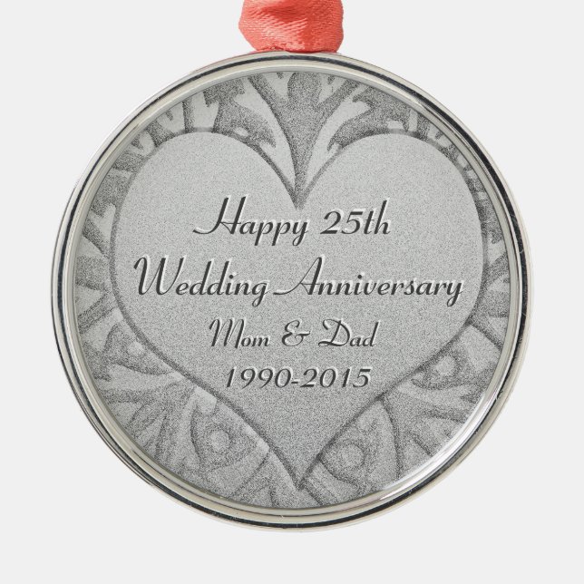 25. Silbernes Hochzeitstag-Herz Silbernes Ornament (Vorne)