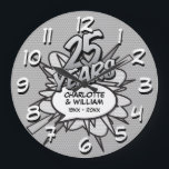 25. Silbernes Jubiläum Comic Buch Pop Kunst Große Wanduhr<br><div class="desc">Personalisieren Sie mit Ihren Namen und Details zum 25-jährigen Jubiläum. Ein cooles, trendiges und unterhaltsames Design, das sogar noch mehr Wams, Zap, Pow zu einem besonderen Silberjubiläum macht.</div>