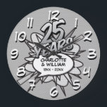 25. Silbernes Jubiläum Comic Buch Pop Kunst Große Wanduhr<br><div class="desc">Personalisieren Sie mit Ihren Namen und Details zum 25-jährigen Jubiläum. Ein cooles, trendiges und unterhaltsames Design, das sogar noch mehr Wams, Zap, Pow zu einem besonderen Silberjubiläum macht.</div>